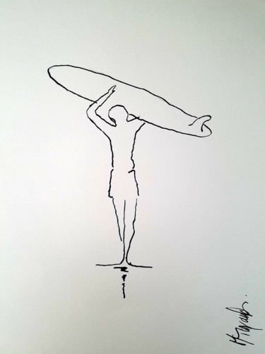 Σχέδιο με τίτλο "longboard 2" από Marc Turpaud, Αυθεντικά έργα τέχνης, Μελάνι