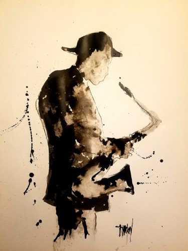 Drawing titled "Sax" by Marc Turpaud, Original Artwork, Ink