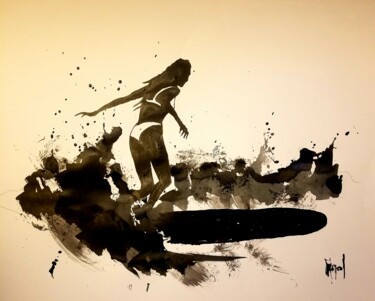 Desenho intitulada "Wavegirl" por Marc Turpaud, Obras de arte originais, Tinta