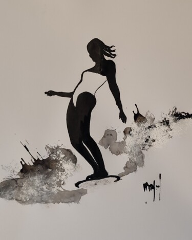 Dessin intitulée "surfingart" par Marc Turpaud, Œuvre d'art originale, Encre