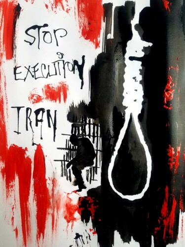 Malerei mit dem Titel "execution Iran" von Marc Turpaud, Original-Kunstwerk, Acryl