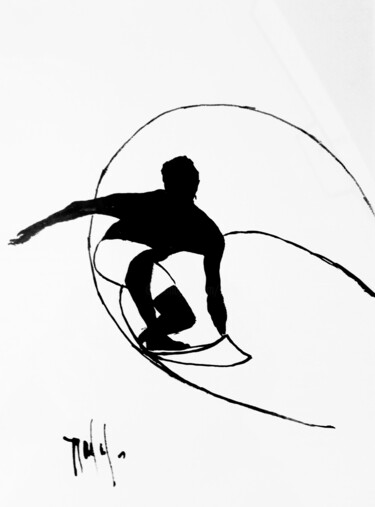 Drawing titled "Surfing Landes" by Marc Turpaud, Original Artwork, Ink