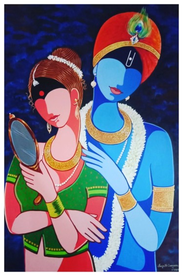 Malerei mit dem Titel "Radha Kirshna Beauty" von Santosh Dangare, Original-Kunstwerk, Acryl