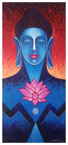 Painting titled "Buddha Dhyan Beauty" by Santosh Dangare, Original Artwork, Acrylic