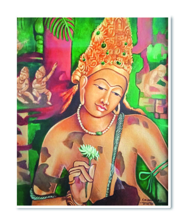 Картина под названием "Padmapani" - Santosh Dangare, Подлинное произведение искусства, Акрил
