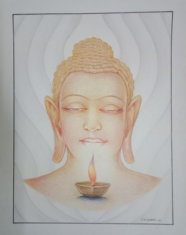 Drawing titled "Bhudha Dhyan light" by Santosh Dangare, Original Artwork, Pencil