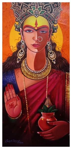 Painting titled "Durga Devi" by Santosh Dangare, Original Artwork, Acrylic