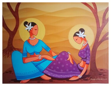 Painting titled "Lady flower Beauty 2" by Santosh Dangare, Original Artwork, Acrylic