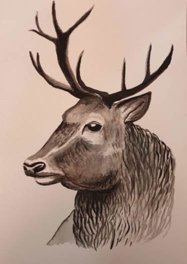 Painting titled "Deer veado" by São Vieira, Original Artwork, Watercolor