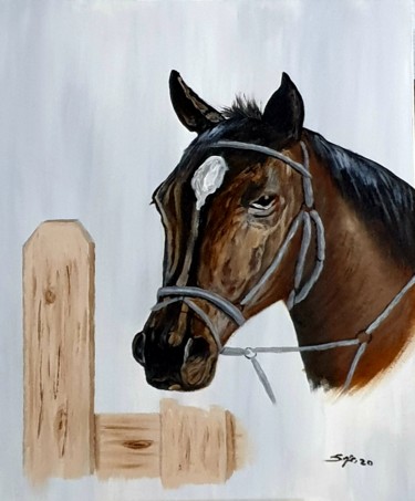 Pintura intitulada "Cavalo na quinta" por São Vieira, Obras de arte originais, Acrílico