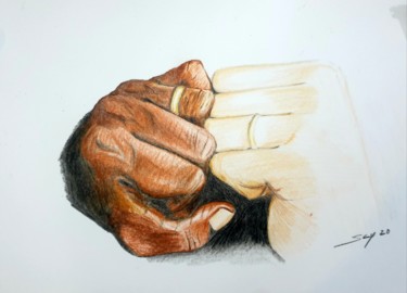 Desenho intitulada "Two hands, black an…" por São Vieira, Obras de arte originais, Lápis