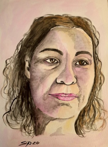 Painting titled "Auto retrato 2020" by São Vieira, Original Artwork, Watercolor