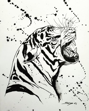 Pintura titulada "Tigre" por São Vieira, Obra de arte original, Tinta