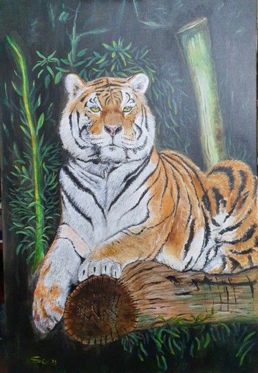 Painting titled "Felino I" by São Vieira, Original Artwork, Acrylic