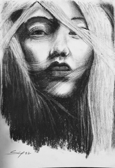 Drawing titled "Modelo 1" by São Vieira, Original Artwork, Charcoal