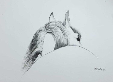 「white horse」というタイトルの絵画 São Vieiraによって, オリジナルのアートワーク, 水彩画