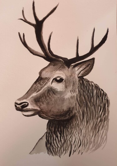 Malerei mit dem Titel "Deer veado" von São Vieira, Original-Kunstwerk, Aquarell