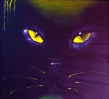 Painting titled "gato aurora boreal" by São Vieira, Original Artwork, Acrylic Mounted on Wood Stretcher frame