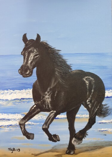 Painting titled "Running" by São Vieira, Original Artwork, Acrylic Mounted on Cardboard