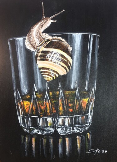 Painting titled "Drink slowly" by São Vieira, Original Artwork, Acrylic Mounted on Cardboard