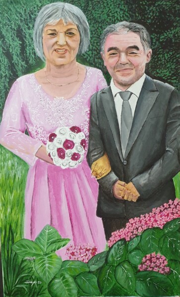 Painting titled "Old cople" by São Vieira, Original Artwork, Acrylic Mounted on Wood Stretcher frame