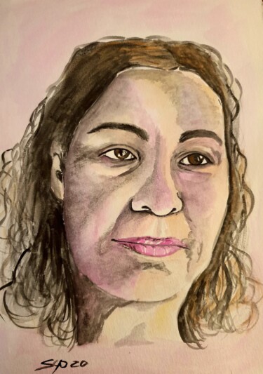 Pintura titulada "Auto retrato 2020" por São Vieira, Obra de arte original, Acuarela