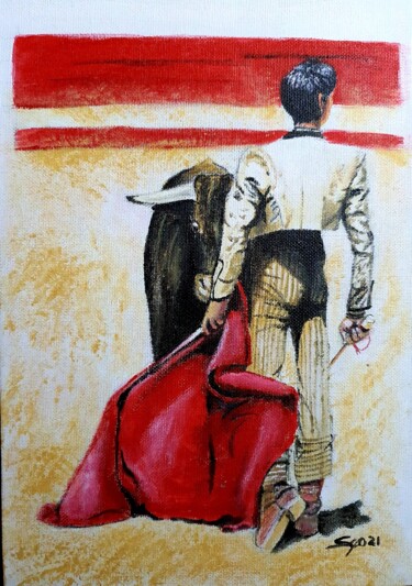 Painting titled "One day, the cloak…" by São Vieira, Original Artwork, Acrylic Mounted on Cardboard