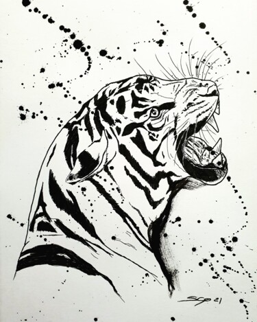 "Tigre" başlıklı Tablo São Vieira tarafından, Orijinal sanat, Mürekkep