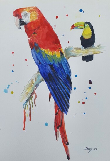 绘画 标题为“Aves exóticas” 由São Vieira, 原创艺术品, 水彩