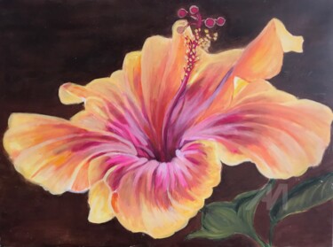 Painting titled "HIBISCUS" by Sapiacelli, Original Artwork, Oil