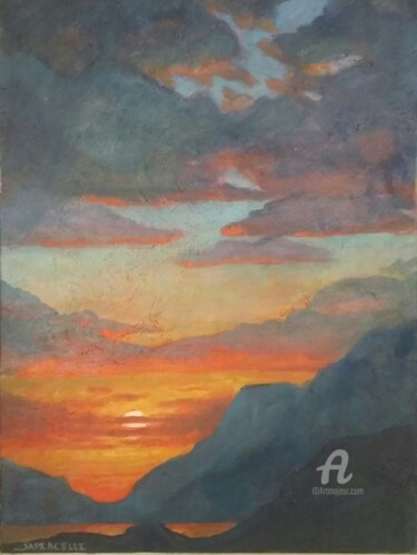 Pittura intitolato "Coucher de soleil s…" da Sapiacelli, Opera d'arte originale, Olio
