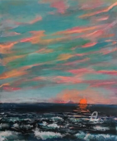 Peinture intitulée "coucher de soleil s…" par Sapiacelli, Œuvre d'art originale, Huile