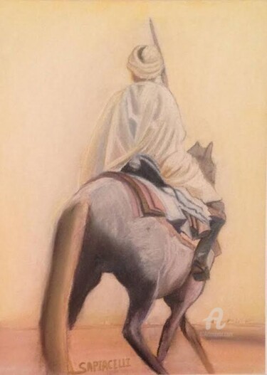 Drawing titled "L'Homme du désert" by Sapiacelli, Original Artwork, Pastel