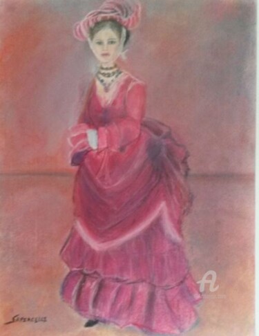 Drawing titled "La dame aux Camélias" by Sapiacelli, Original Artwork, Pastel