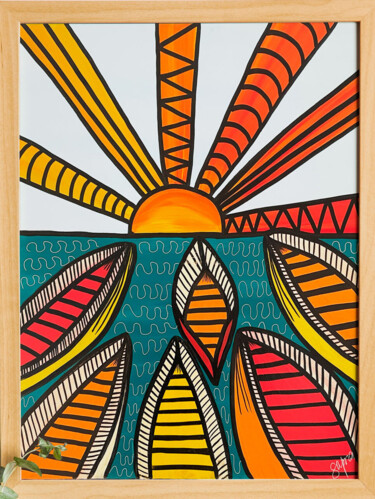 Pintura intitulada "Sunset over my boats" por Sapna Corbisiero, Obras de arte originais, Acrílico Montado em Armação em made…