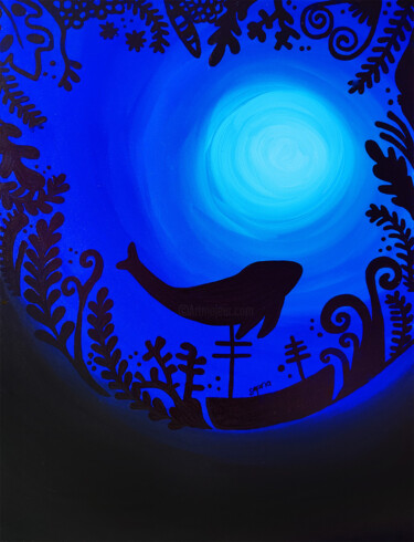 Pittura intitolato "La Baleine dans les…" da Sapna Corbisiero, Opera d'arte originale, Acrilico Montato su Telaio per barell…