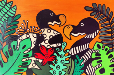 Картина под названием "Les Dodos de l'île…" - Sapna Corbisiero, Подлинное произведение искусства, Акрил Установлен на Деревя…