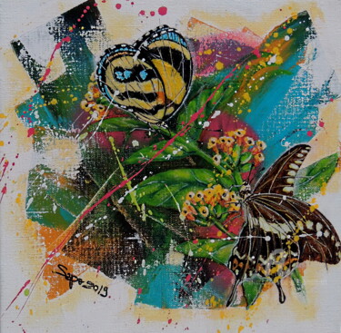 Painting titled "Série "Mariposas" 09" by Gregory Jomain (Sapo), Original Artwork, Acrylic Mounted on Wood Stretcher frame