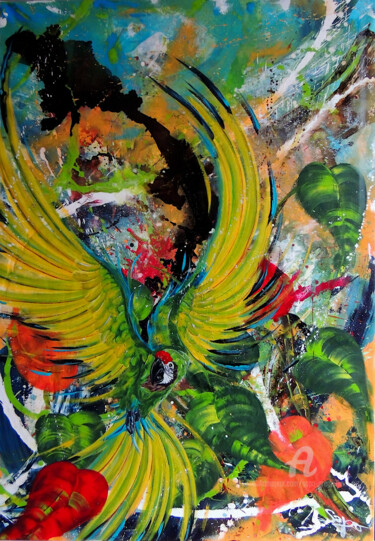 Peinture intitulée "El vuelo verde" par Gregory Jomain (Sapo), Œuvre d'art originale, Acrylique Monté sur Châssis en bois