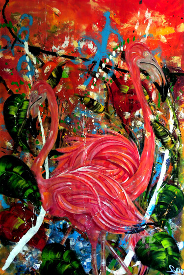 Картина под названием "Duo Rose" - Gregory Jomain (Sapo), Подлинное произведение искусства, Акрил Установлен на Деревянная р…