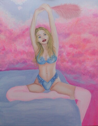 Malarstwo zatytułowany „Pink clouds” autorstwa Saara Tompuri, Oryginalna praca, Akryl