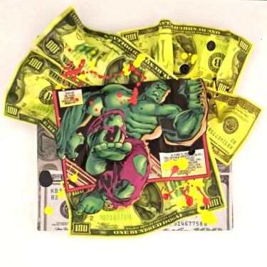 Schilderij getiteld "Hulk - Green Money" door Sara Arnaout, Origineel Kunstwerk, Acryl