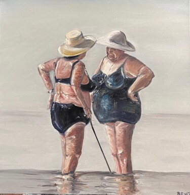 Painting titled "Abuelas" by Sara Bento San Román, Original Artwork, Oil Mounted on Wood Stretcher frame