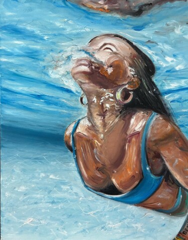 Painting titled "Sirena" by Sara Bento San Román, Original Artwork, Oil Mounted on Wood Stretcher frame