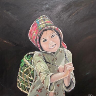 Painting titled "La Sonrisa" by Sara Bento San Román, Original Artwork, Oil Mounted on Wood Stretcher frame