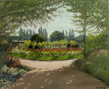 Painting titled "Jardín Francés" by Sara Bento San Román, Original Artwork, Oil Mounted on Wood Stretcher frame