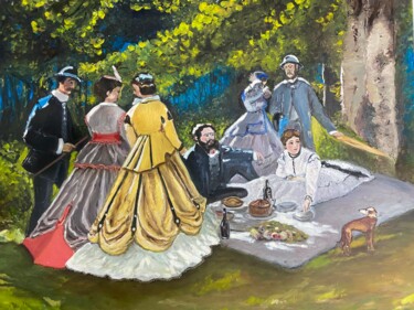 Painting titled "La Merienda" by Sara Bento San Román, Original Artwork, Oil Mounted on Wood Stretcher frame