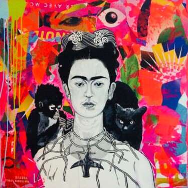 Painting titled "Frida" by Sara Chelou, Original Artwork, Acrylic Mounted on Wood Stretcher frame