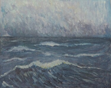 Painting titled "night on sea" by Sara Costa, Original Artwork, Oil