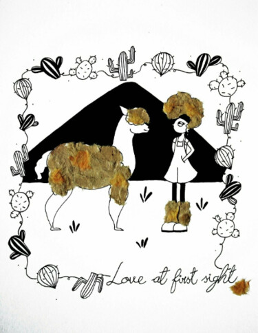 Drawing titled "Love at first sight" by Sara Diquelou, Original Artwork, Collages